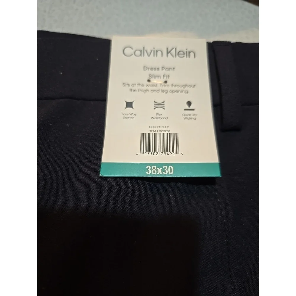 Calvin Klein Men's Slim‎ Fit Stretch Flat Front Dress Pant (38x30 Blue)